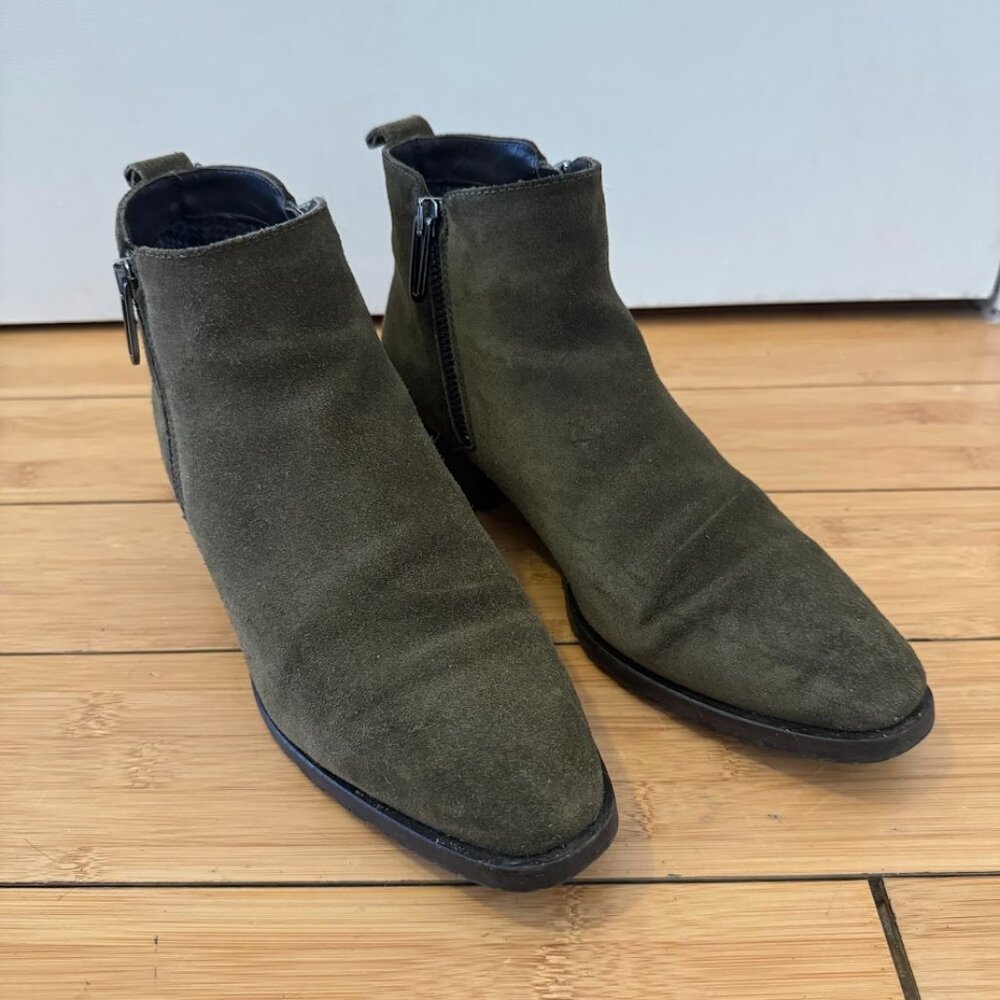 Aquatalia Fantina Weatherproof Suede Zip Bootie - Herb Green - Size 8.5 (fits 8)